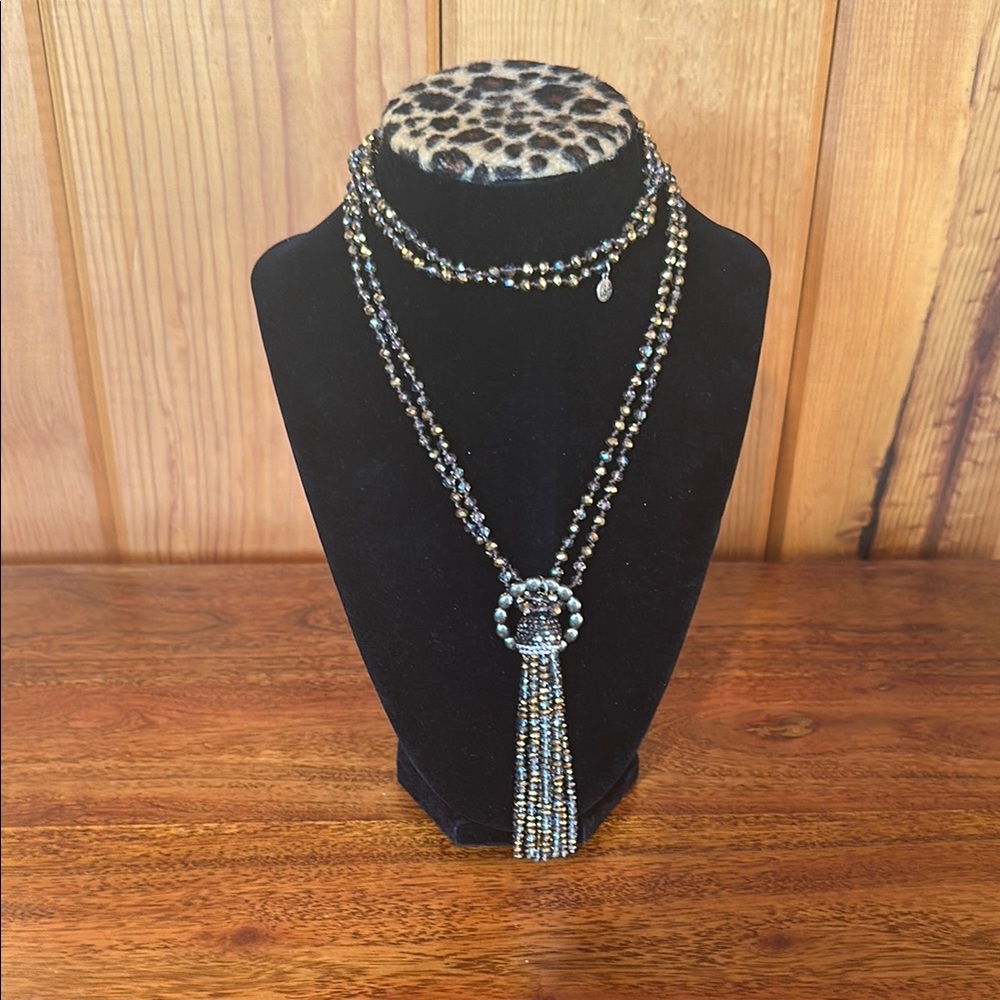 Gold and Silver Art Deco Necklace with Medallion and Tassel